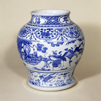 青白磁龍絵の景徳鎮・陶磁壺 「中日文化研究所創立六十周年記念」品 青
