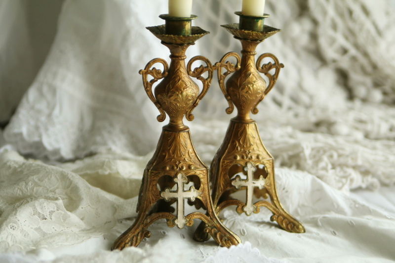 祭壇の燭台・ペア ブロンズキャンドルスティック レリジャス