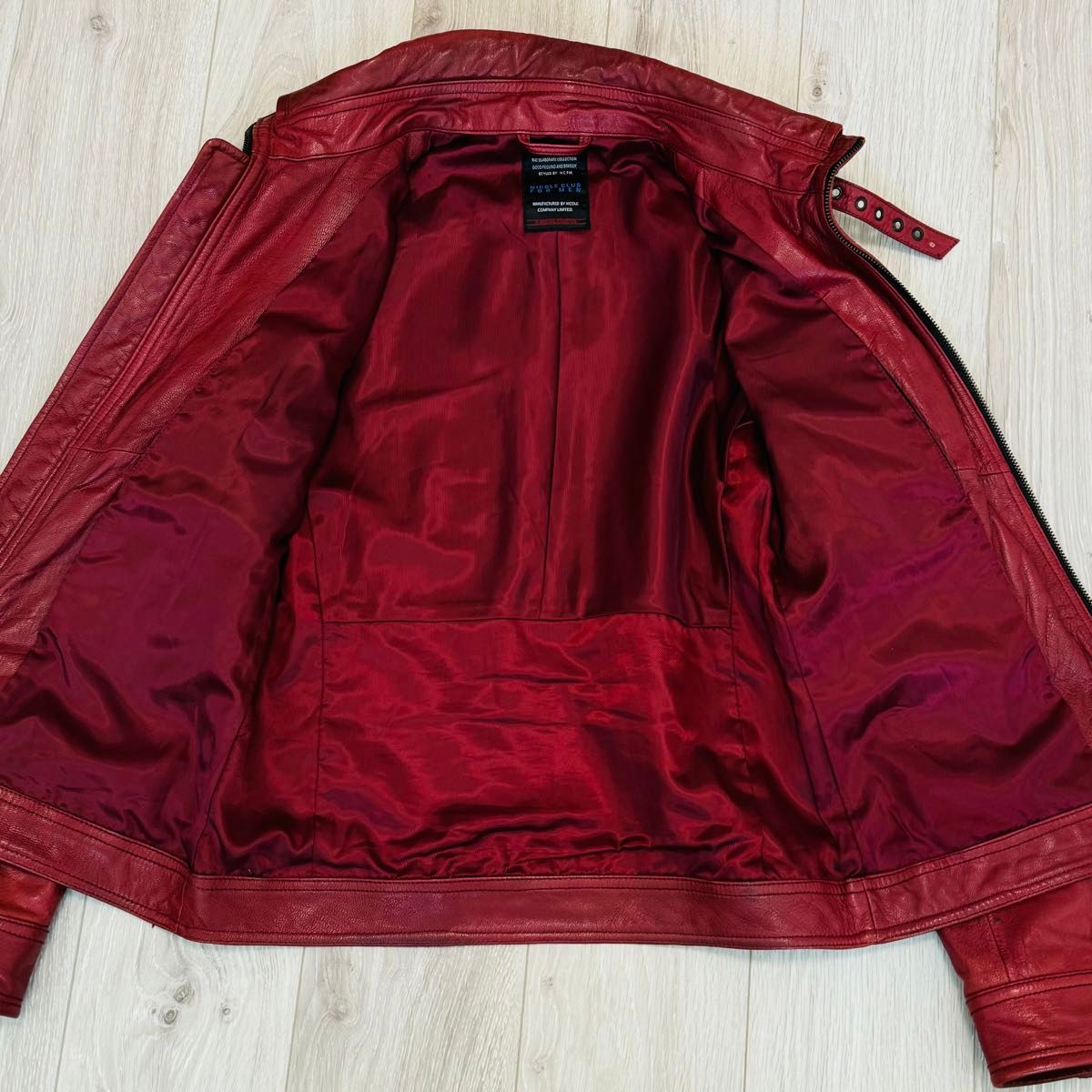 美品】ニコルクラブ レザージャケット やぎ革 ライダース ワインレッド