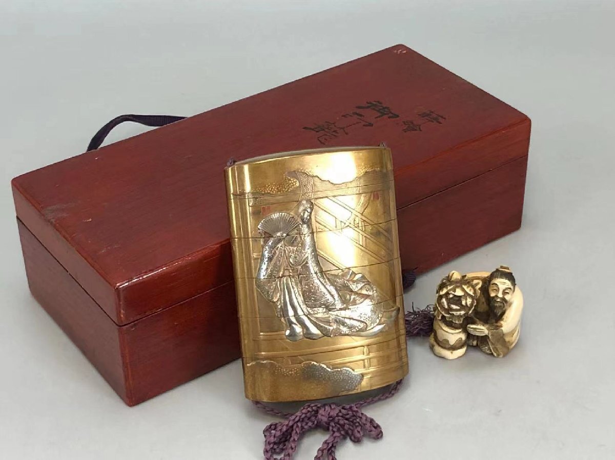 江戸時代山田常嘉斉極上蒔絵印籠木箱付76g 東Y7-1016☆2F