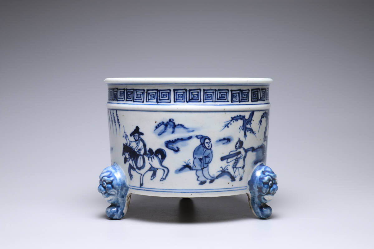 中国 南京染付 神獣文 小皿 豆皿 5客 時代箱付 C