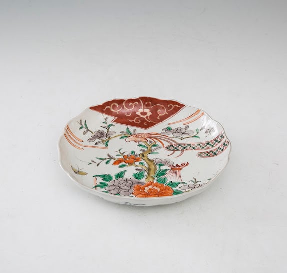 伊万里 色絵金彩 赤絵 花鳥図 蝶 鷹 唐草 蛸唐草 格子 輪花 七寸 7寸