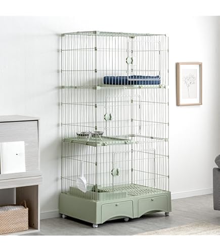 Amazon.co.jp: Amazonベーシック 猫ケージ キャットケージ 大型 3段