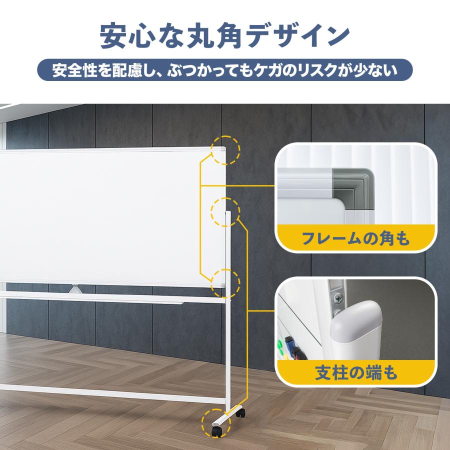 SKK ホワイトボード 1800×900 脚付き 両面 回転式 スチール キャスター