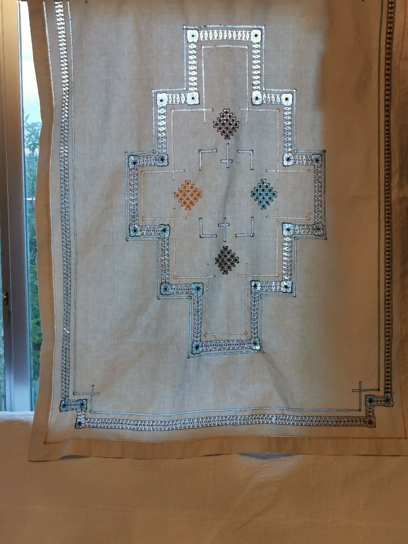 アンティーク 北欧ハーダンガー刺繍 レアな色糸ニードルワーク大判リネンクロス アンティーク 北欧ハーダンガー刺繍 レアな色糸ニードルワーク大判