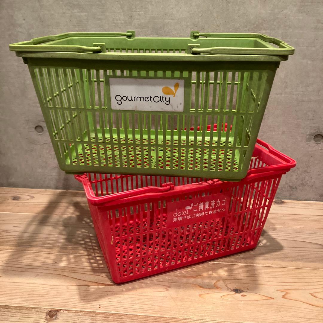 昭和レトロ　ダイエー＆グルメシティ　買い物かご　レトロポップ　収納　かご　店舗 昭和レトロ ダイエー＆グルメシティ 買い物かご レトロポップ 収納