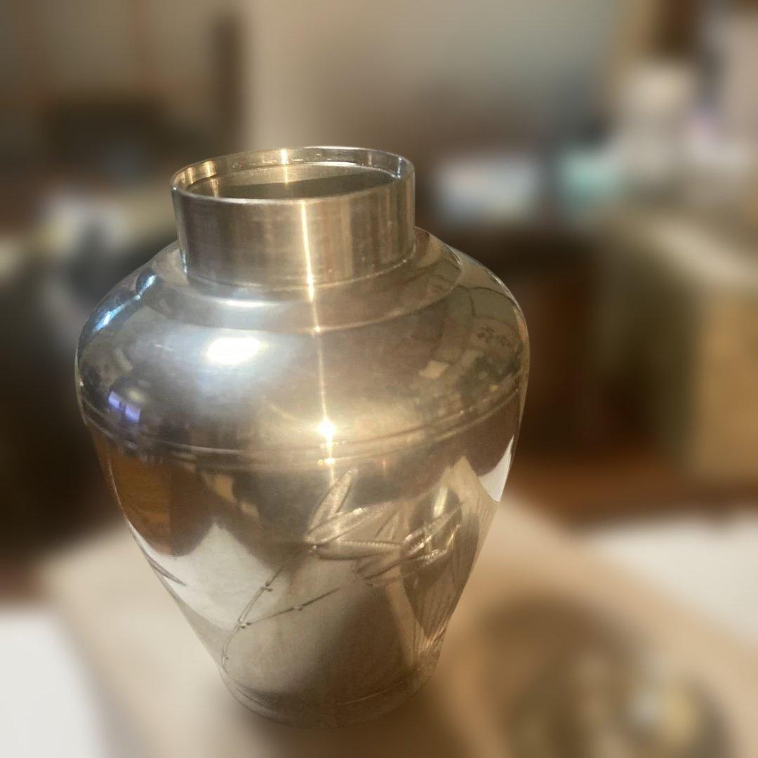 金属製 竹模様 水入れ 蓋付き