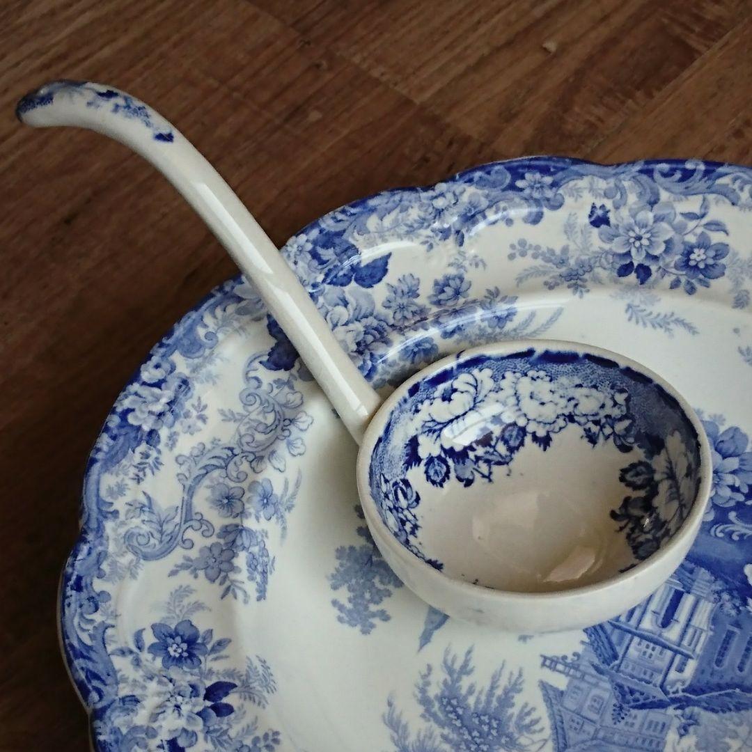 イギリスアンティーク レードル ブルー＆ホワイト ヴィクトリアン イギリスアンティーク レードル ブルー＆ホワイト ヴィクトリアン